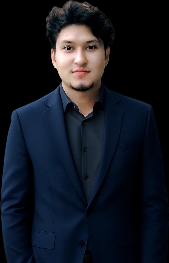 Portrait of Iqbal Elham in a navy suit